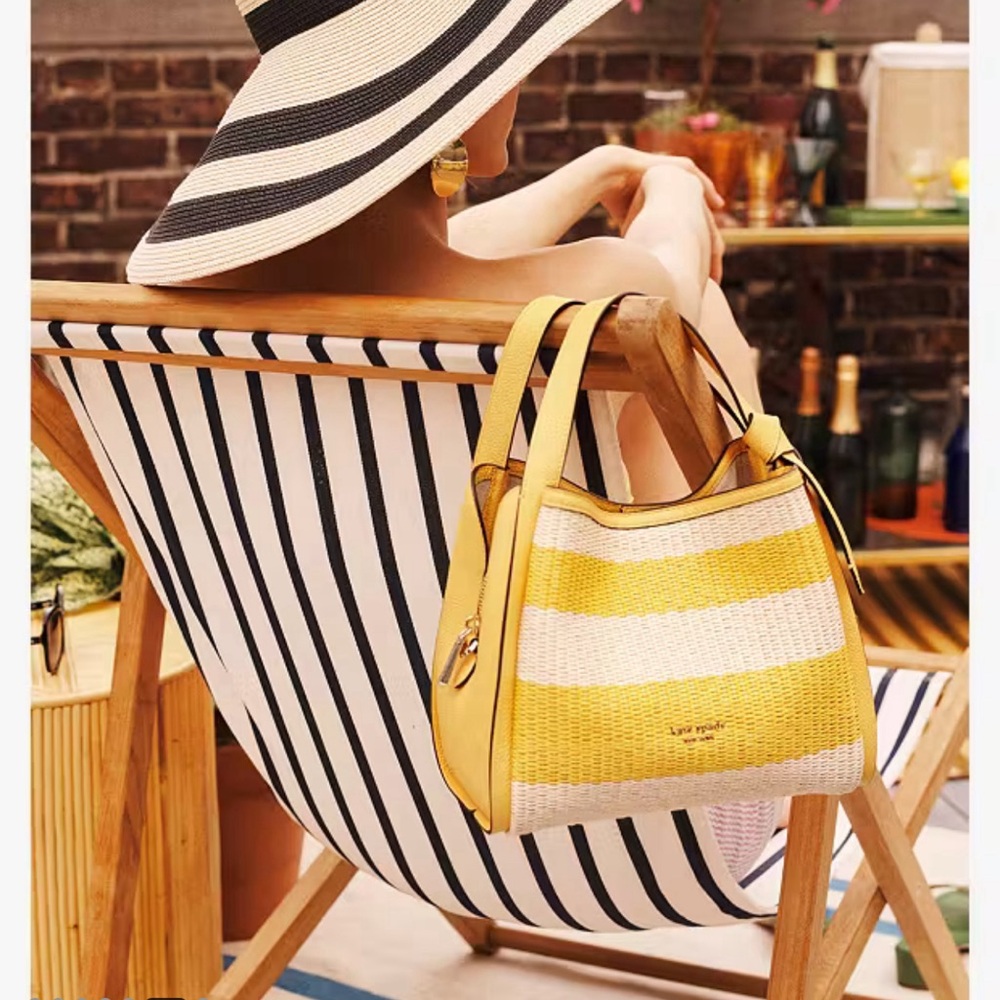 Kate Spade Knott Striped Straw Medium Crossbody Tote